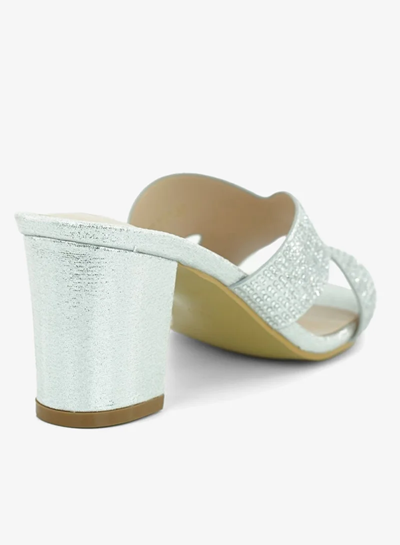 Zayna Silver 221-292 Zayna Ladies Classic High block heel Slides 2G5957-2450 Silver for Women | Best Price UAE