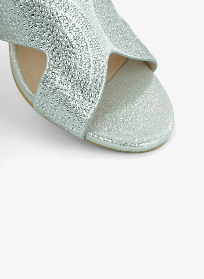 Zayna Silver 221-292 Zayna Ladies Classic High block heel Slides 2G5957-2450 Silver for Women | Best Price UAE