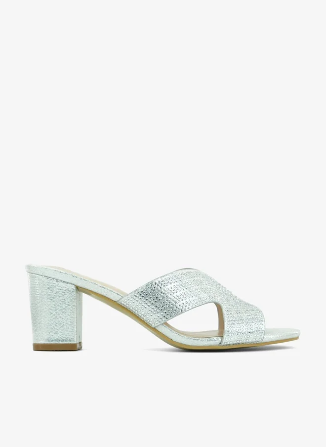 ZAYNA 221-292 Zayna Ladies Classic High block heel Slides 2G5957-2450 Silver