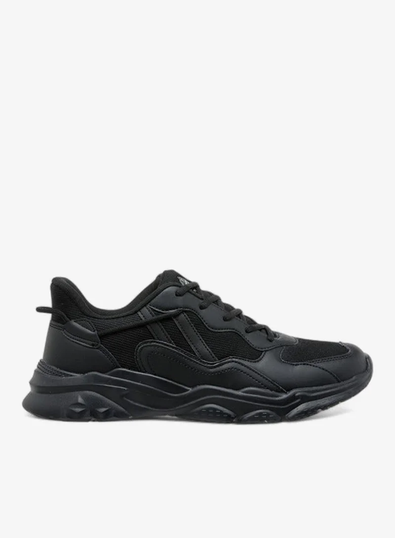 Panelled Sports Shoes with Lace-Up Closure and Pull-Tab