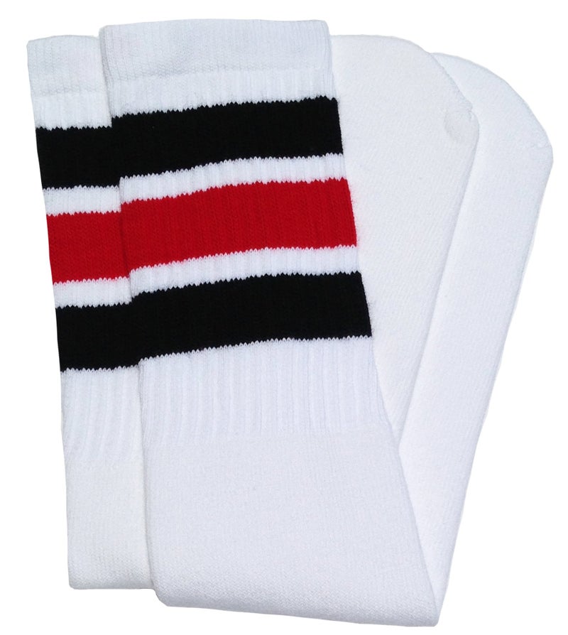 SKATERSOCKS 22" Knee high White tube socks with Black-Red stripes style 1 - Image 5