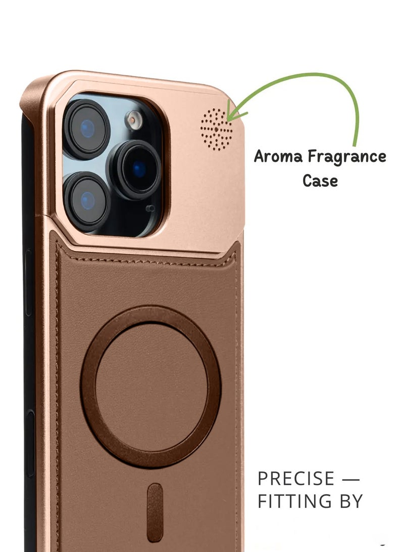 Wtech Apple iPhone 16 Pro 5G 2024 Metal Frameless Case Metallic Vegan Leather Magsafe Support Hard Case Cover (MCMPMN) - Brown - Image 4