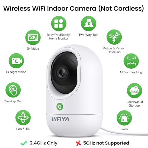 INFIYA 2K Indoor CameraOneTouch Call BabyElderly Monitor Pet Camera 360 PTZ Intelligent Tracking for Home Security Compatible with AlexaGoogle Home24GHz WiFi Only K7 2P - Image 3