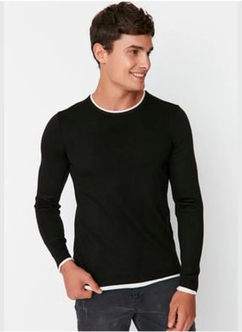 trendyol Black Men's Slim Fit Contrast Collar Pile Sweater TMNAW21KZ2499