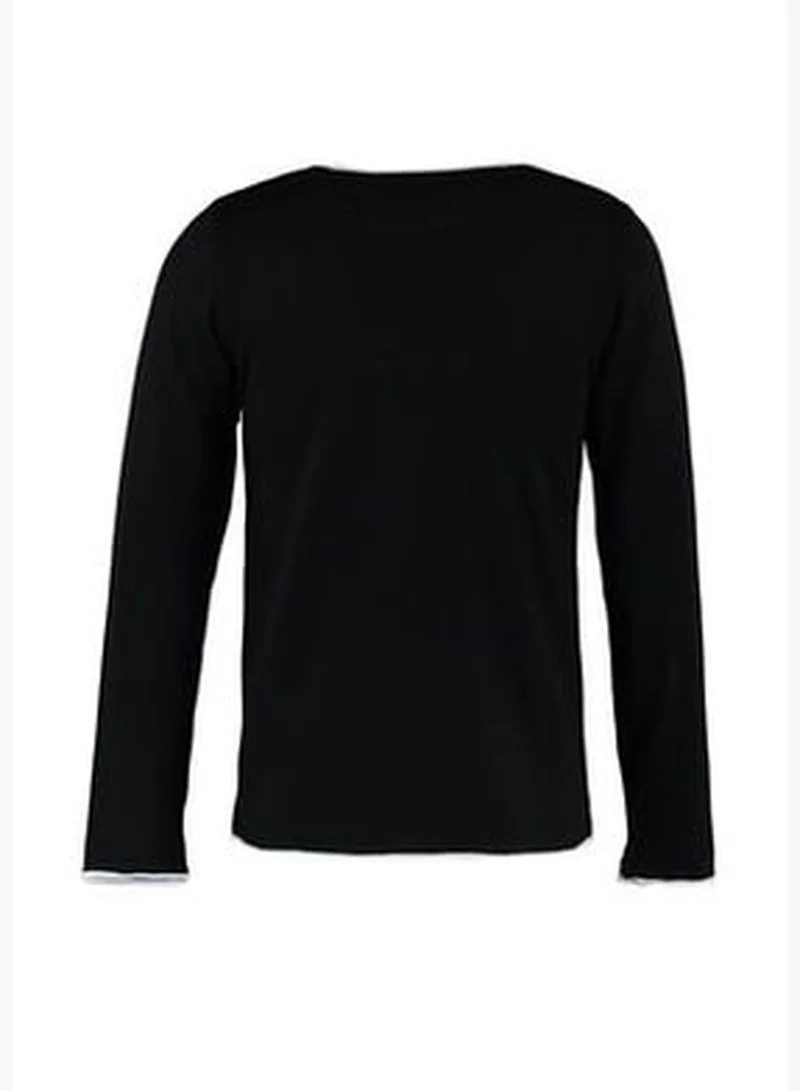 trendyol Black Men's Slim Fit Contrast Collar Pile Sweater TMNAW21KZ2499
