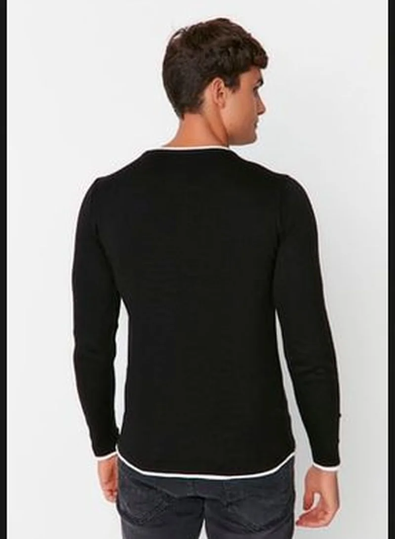 trendyol Black Men's Slim Fit Contrast Collar Pile Sweater TMNAW21KZ2499