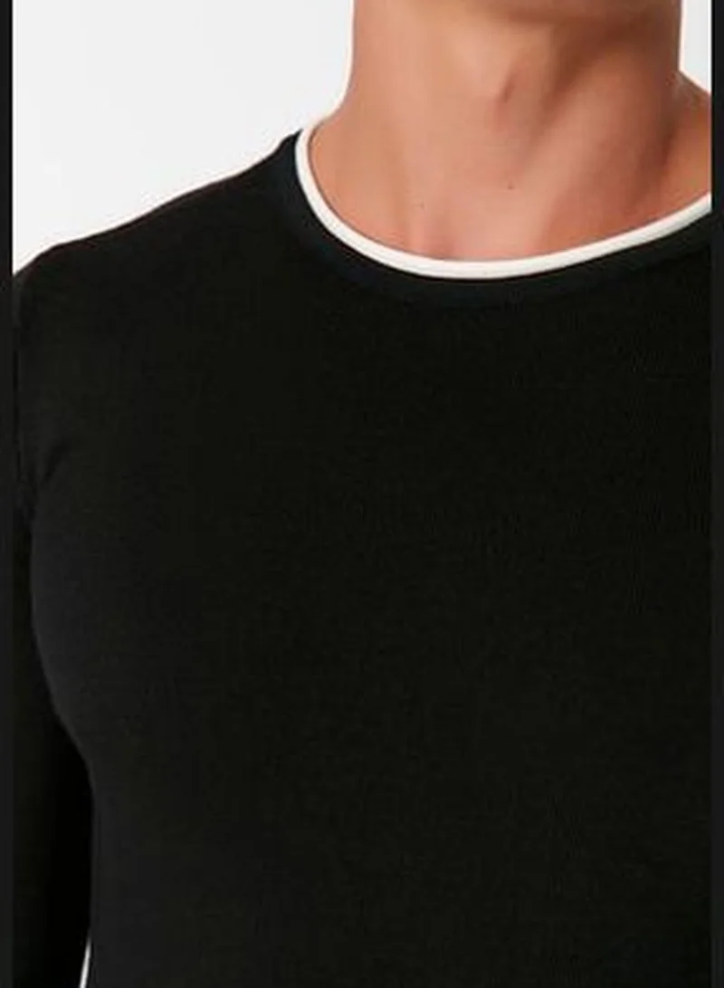 trendyol Black Men's Slim Fit Contrast Collar Pile Sweater TMNAW21KZ2499