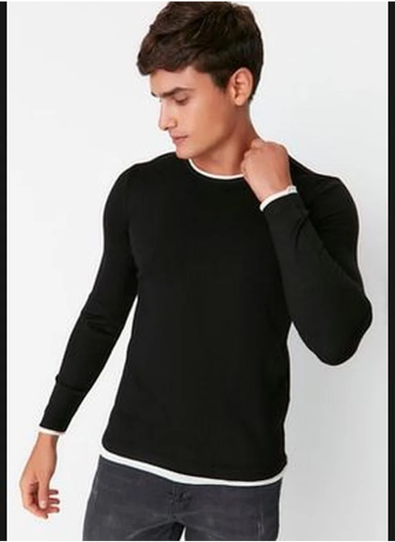 trendyol Black Men's Slim Fit Contrast Collar Pile Sweater TMNAW21KZ2499