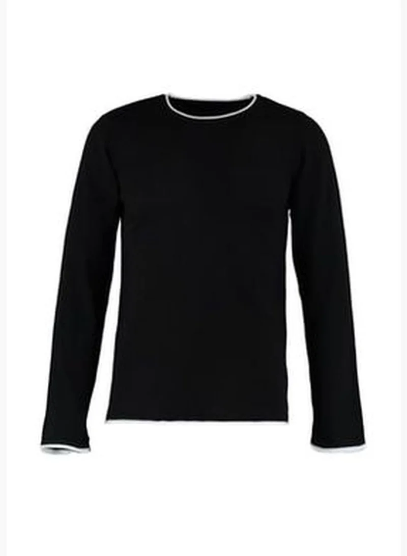 trendyol Black Men's Slim Fit Contrast Collar Pile Sweater TMNAW21KZ2499
