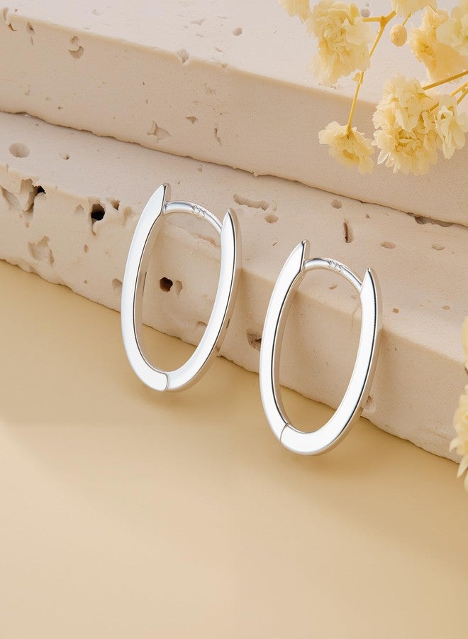 ALEXCRAFT 925 Sterling Silver U Huggie Hoop Earrings for Women Hypoallergenic Oval Hoop Earrings Minimalist Geometric Silver huggie earrings for women (Silver) - Image 2