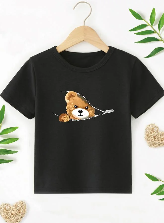 تايك تو Take Two Boys Bear Graphic Print Round Neck T-Shirt