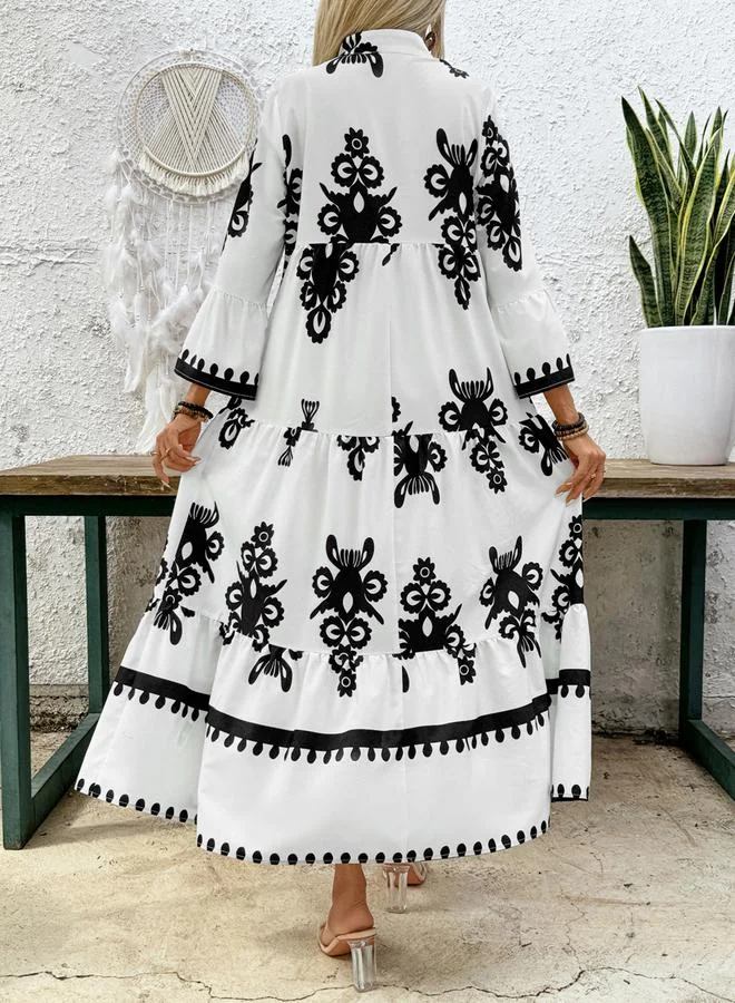 Take Two Take Two Floral Embroidered Ruffle Hem Maxi Dress