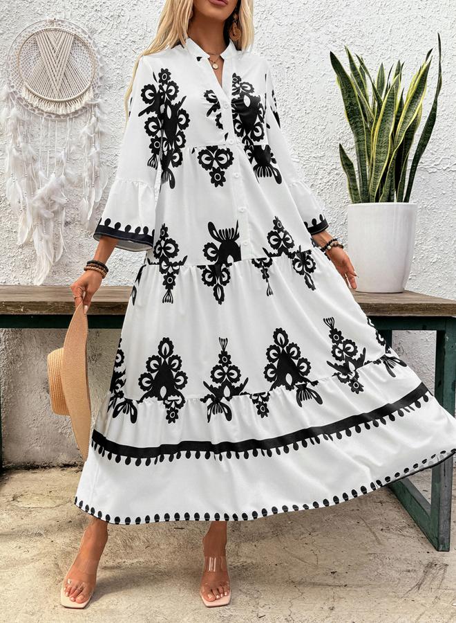 تايك تو فستان طويل مزين بتطريز زهور وحافة كشكش - Image 3