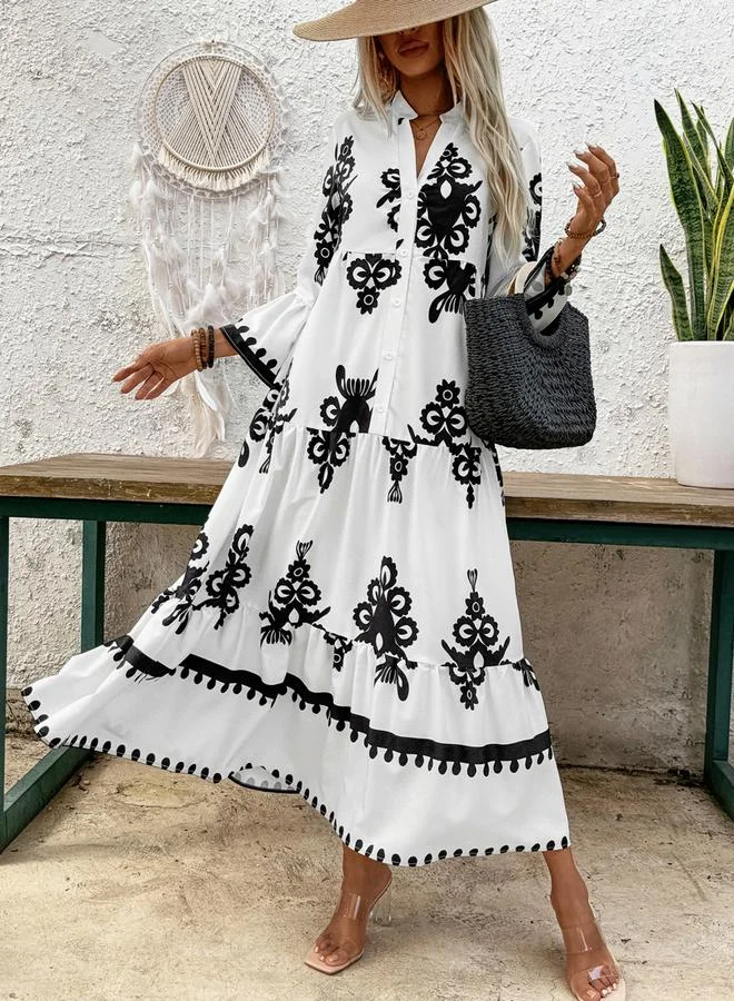 Take Two Take Two Floral Embroidered Ruffle Hem Maxi Dress