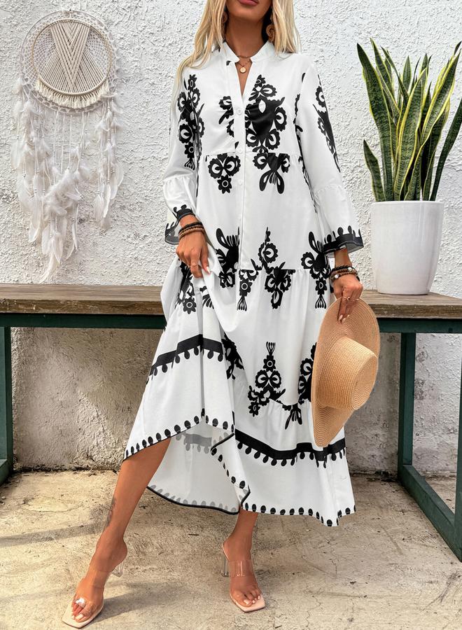 تايك تو فستان طويل مزين بتطريز زهور وحافة كشكش - Image 4