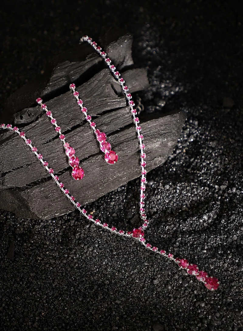 سوهي طقم مجوهرات نسائي بلون وردي ياقوتي بحجر صناعي من خليط معدني بإغلاق مخلب الكركند وظهر ضاغط للمناسبات المسائية والحفلات