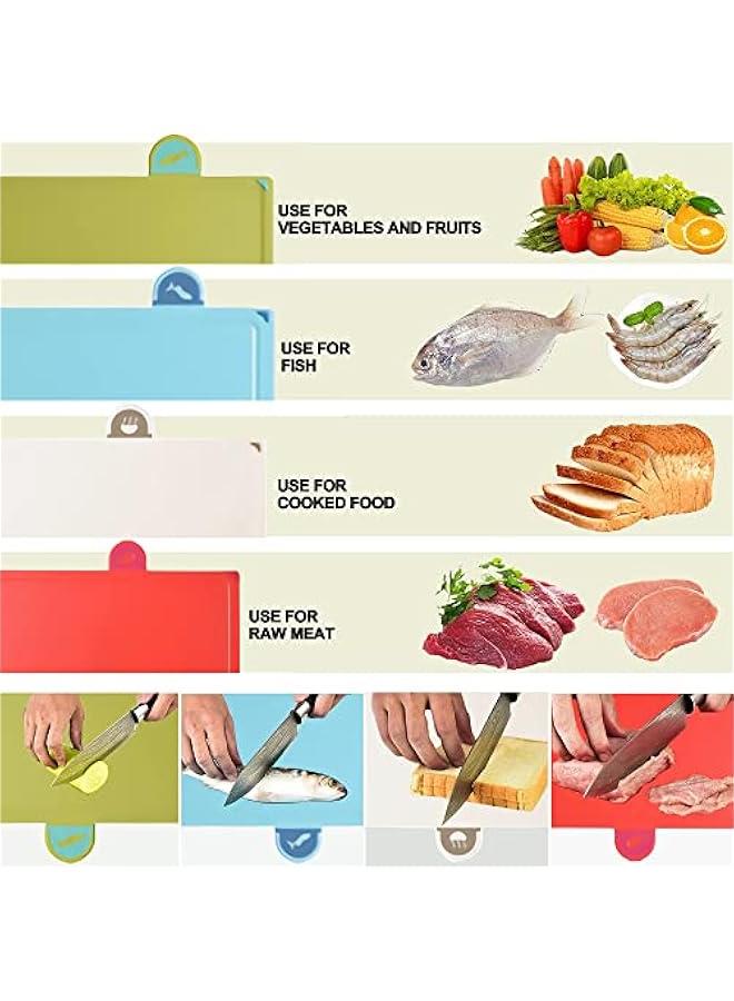 BWSJ Cutting Boards 4 Chopping Board Kit with Drainage Holder Stand Easy Gripped Handle Thick Color Marked Cutting Boards Nonslip Durable Kitchen Food Cutting Mats Set for Meat Fruit Vegetable Fish - Image 5