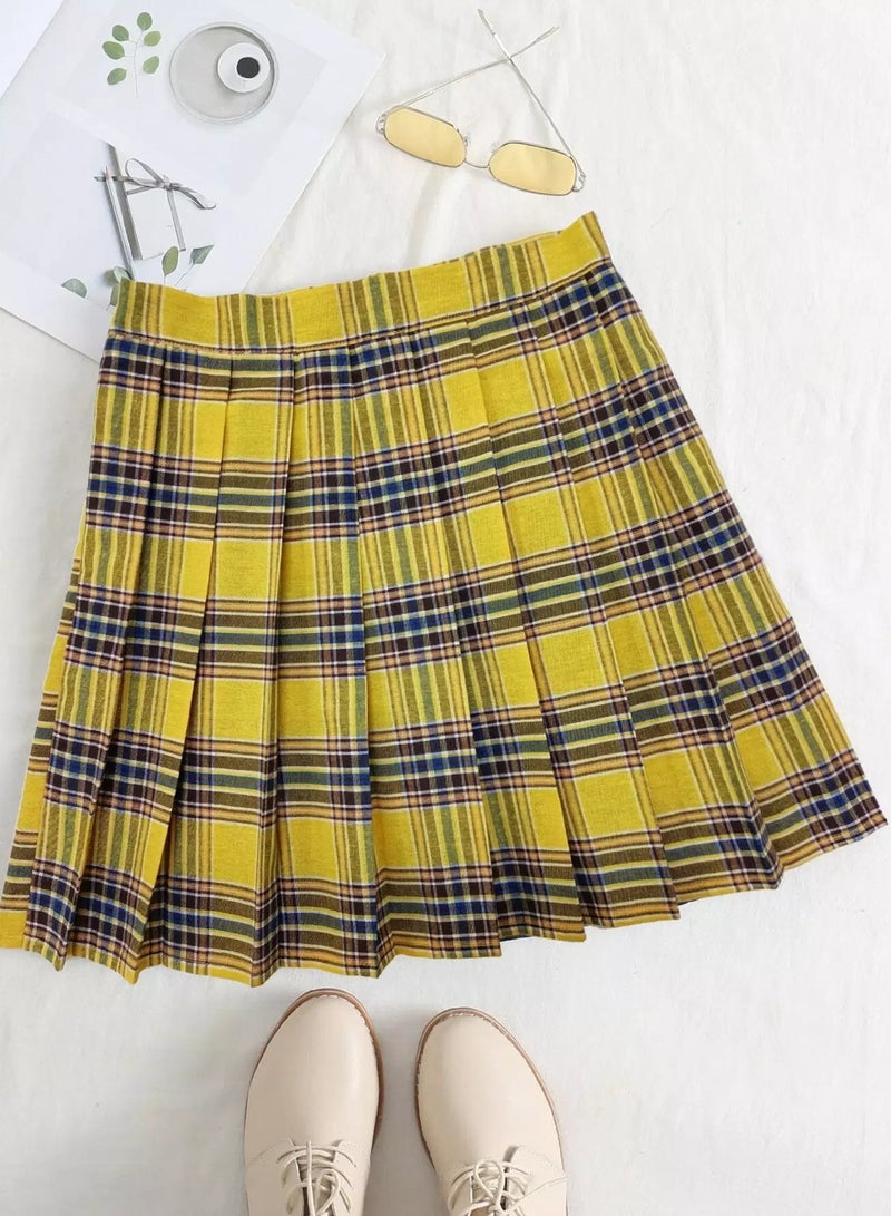 Zip Side Tartan Pleated Skirt  - Image 1
