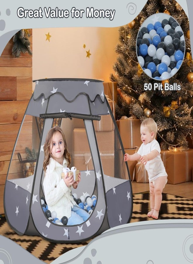 Wilhunter Baby Ball Pit for Toddler with 50 Balls, Kids Pop Up Play Tent for Girls, Princess Toys Gifts for Children Indoor & Outdoor Playhouse (Black: Gray/White/Babyblue, 109x90cm/50 Balls) - Image 2