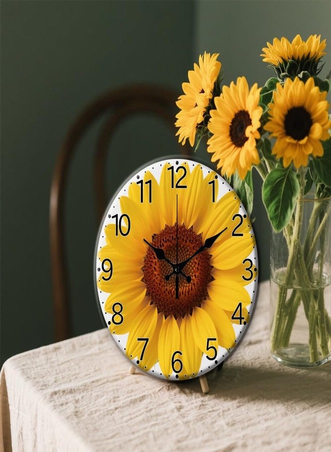 CHGCRAFT Sunflower Pattern Wall Clock Sunflower Non-Ticking Clock 12 Inch Round Decorative Clocks Printed Wall Clocks for Home Office Decoration - Image 5