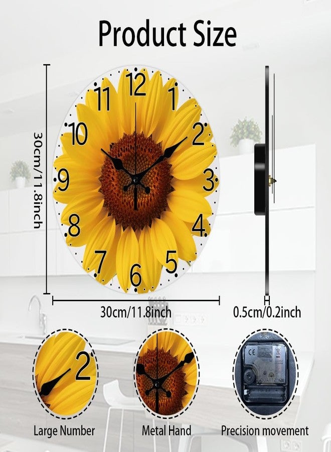 CHGCRAFT Sunflower Pattern Wall Clock Sunflower Non-Ticking Clock 12 Inch Round Decorative Clocks Printed Wall Clocks for Home Office Decoration - Image 2