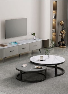 AGD Modern Nesting Round Coffee Table Set of 2 Pieces for Living Room Balcony Garden Etc, Round Coffee Table with Solid Metal Frame  - Image 2