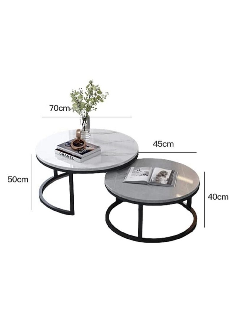AGD - Modern Nesting Round Coffee Table Set of 2 Pieces for Living Room Balcony Garden Etc, Round Coffee Table with Solid Metal Frame - Image 1