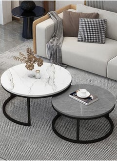 AGD Modern Nesting Round Coffee Table Set of 2 Pieces for Living Room Balcony Garden Etc, Round Coffee Table with Solid Metal Frame  - Image 5