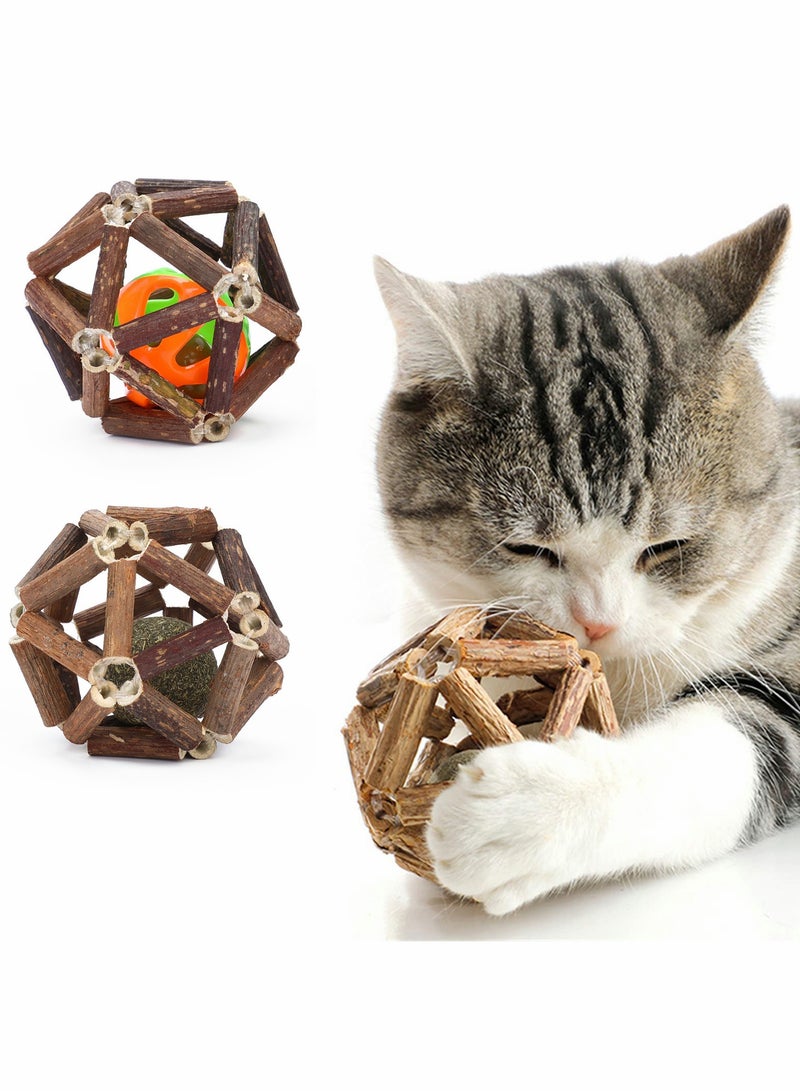 SOLARAE Catnip Toys, Natural Rattan Sticks Catnip Balls and Bell Balls, Indoor Sounding MolarToys, Teeth Cleaning Chew Toys (2 pcs) - Image 1