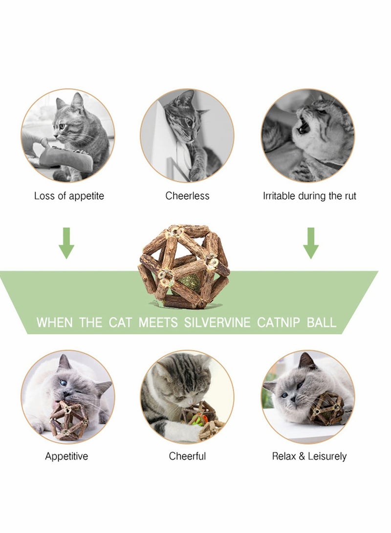 SOLARAE Catnip Toys, Natural Rattan Sticks Catnip Balls and Bell Balls, Indoor Sounding MolarToys, Teeth Cleaning Chew Toys (2 pcs) - Image 3