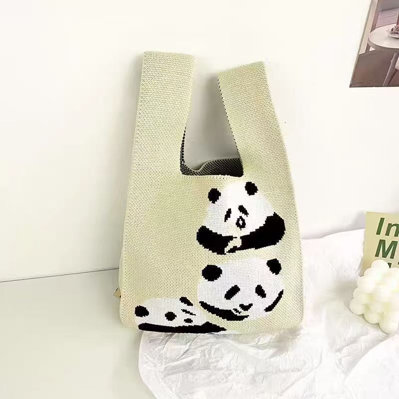 New Panda Knitted Gift Bag Cute Cartoon Figure Bag Chengdu Panda Grandpa Knitted Utility Bag Ready - Image 1