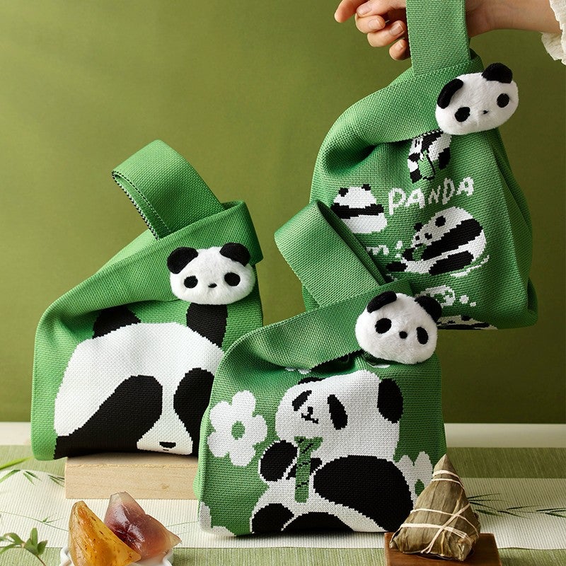 New Panda Knitted Gift Bag Cute Cartoon Figure Bag Chengdu Panda Grandpa Knitted Utility Bag Ready - Image 2