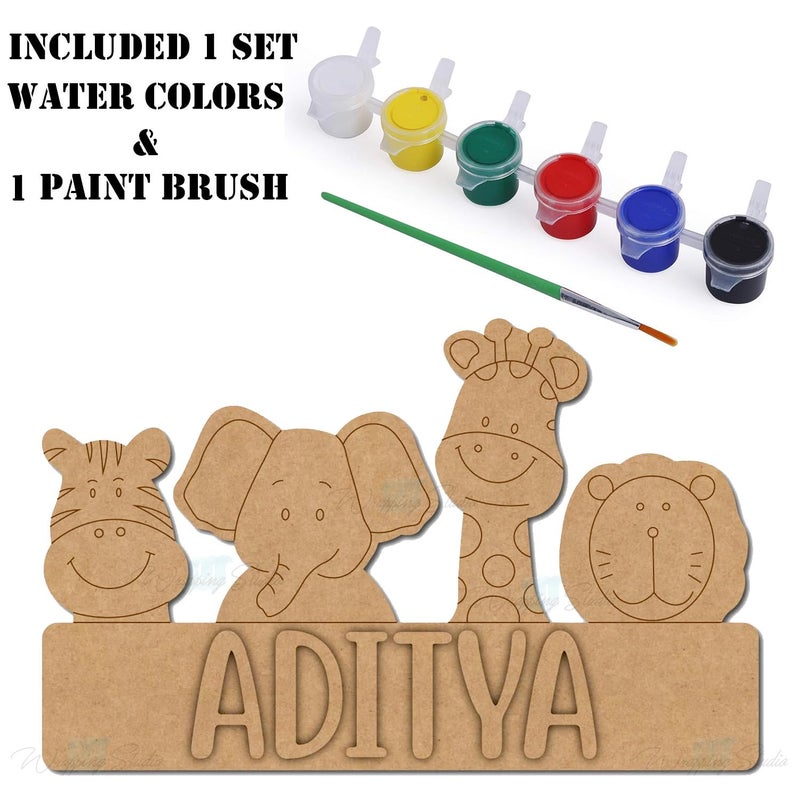 Wrapping Studio MDF Board for Lippan Art - Pre-Marked Happy Animals Design Cutouts for Craft, Painting, DIY Projects - Eco-Friendly MDF Wood, 8X12 inch, with Colors and Glue - Image 4