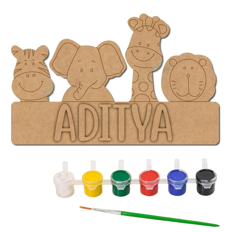 Wrapping Studio MDF Board for Lippan Art - Pre-Marked Happy Animals Design Cutouts for Craft, Painting, DIY Projects - Eco-Friendly MDF Wood, 8X12 inch, with Colors and Glue - Image 1