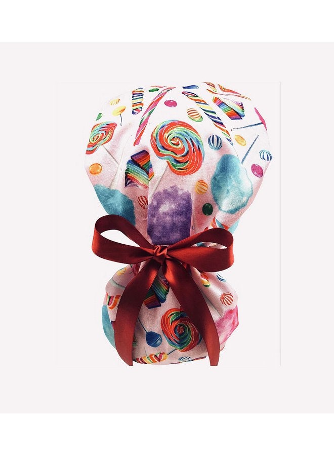 Generic Ponytail scrub caps, candy cane and cup cakes surgical cap. Select your ribbon tie backs from 6 color options! - Image 5
