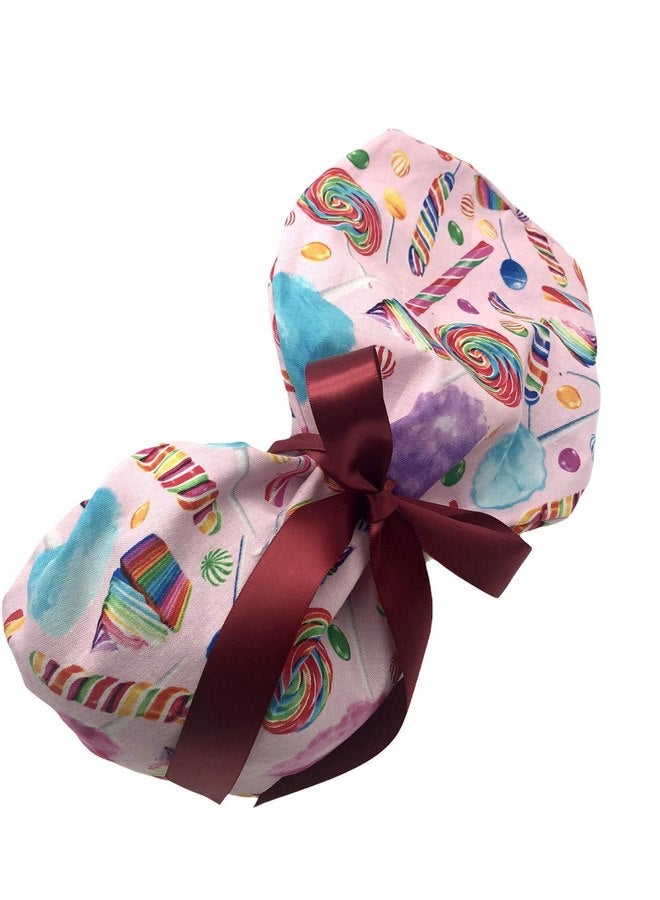 Generic Ponytail scrub caps, candy cane and cup cakes surgical cap. Select your ribbon tie backs from 6 color options! - Image 2