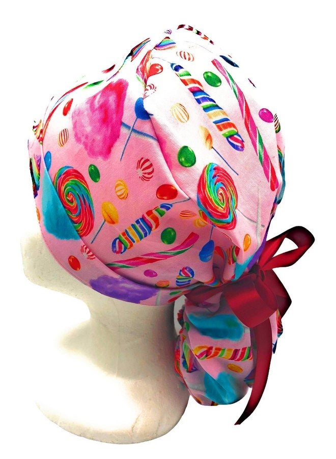Generic Ponytail scrub caps, candy cane and cup cakes surgical cap. Select your ribbon tie backs from 6 color options! - Image 4