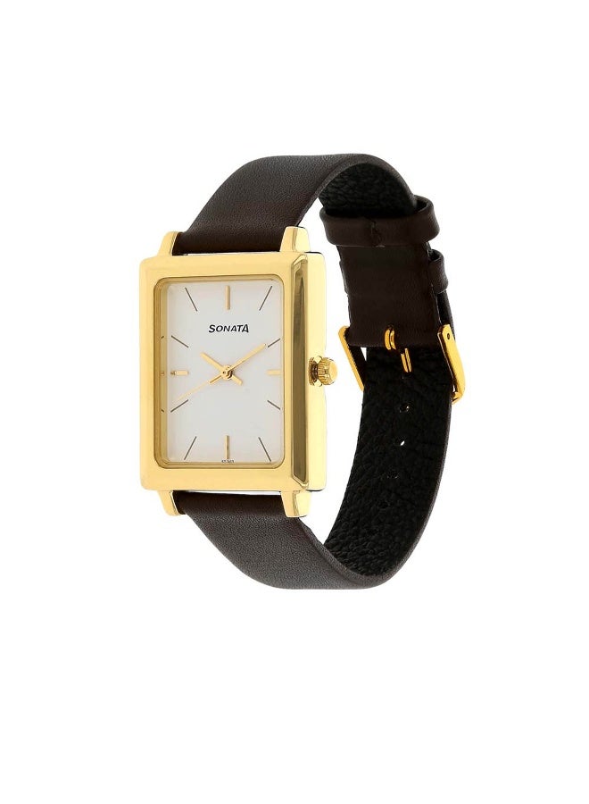 Sonata Quartz Analog White Dial Leather Strap Watch for Men - Image 2