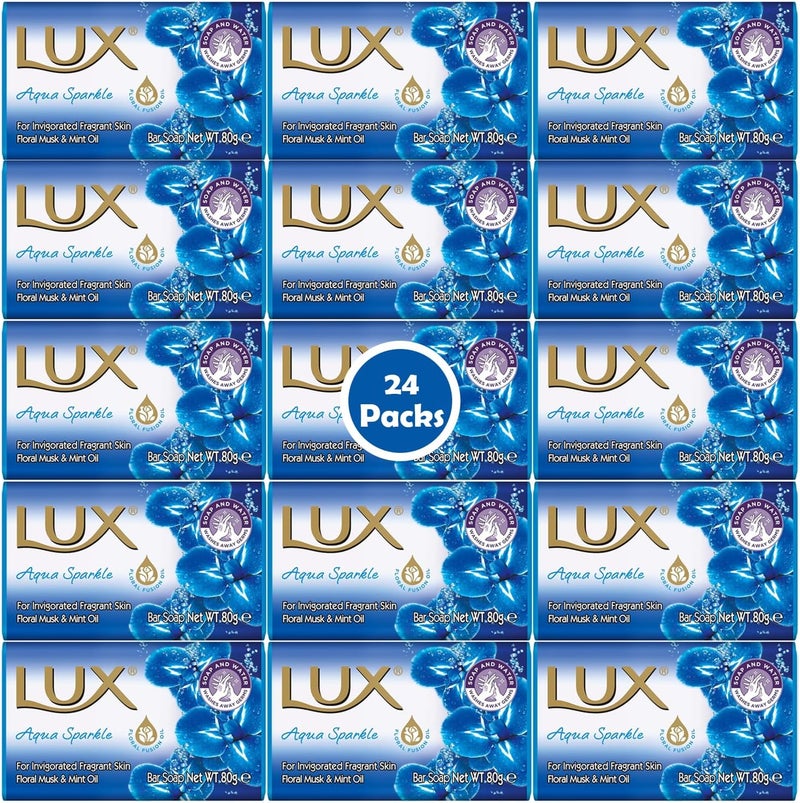 صابون لكس أكوا سباركل 80 جرام عبوة من 24 برائحة منعشة مع لمسات زهرية لطيف على البشرة صابون استحمام فاخر يدوم طويلاً للاستخدام اليومي عبوة عائلية