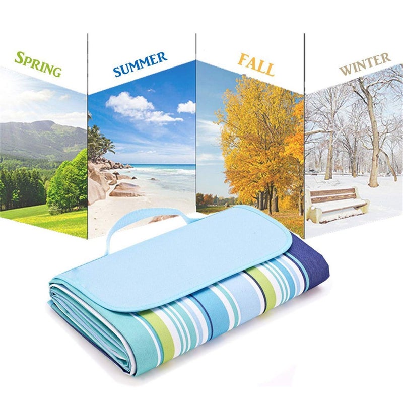 SMILEE Waterproof Foldable Outdoor Camping Mat Widen Picnic Mat Plaid Beach Blanket Blue 60" x 78" (152cm x 198cm) 4-6 People - Image 2
