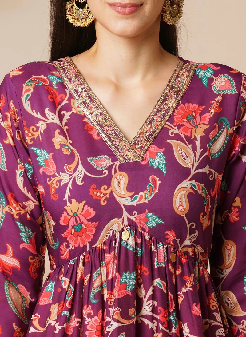 Globus  Globus Women Burgundy Embroidered Jaal Tunic Set With Pants for Women | Best Price UAE