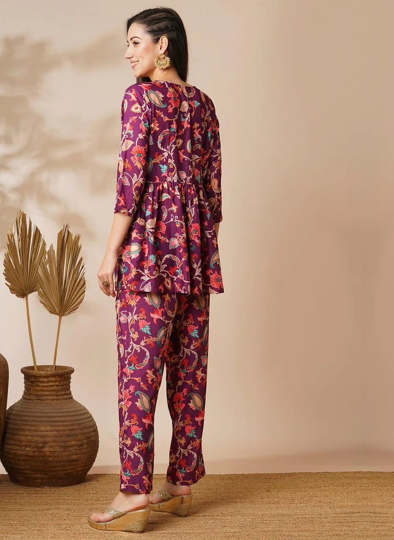 Globus  Globus Women Burgundy Embroidered Jaal Tunic Set With Pants for Women | Best Price UAE