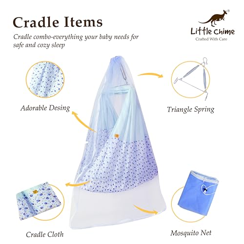 Little Chime New Born Baby Swing Cradle Set with Mosquito Net and Triangle Spring Set - Image 2