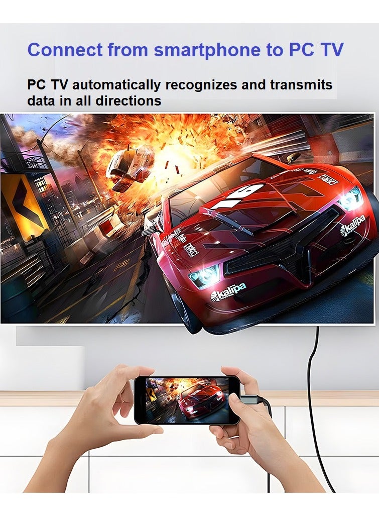 شيكسين كابل نقل عالي الدقة 4K بمعدل 60 هرتز من النوع C إلى HDMI بطول 2 متر، محول USB 3.1 من النوع C Thunderbolt 3 إلى HDMI بمعدل 4K بمعدل 60 هرتز - Image 3