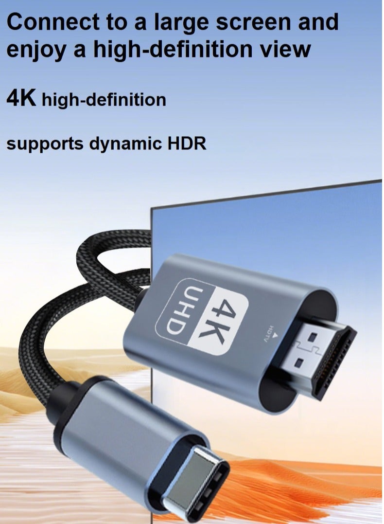 شيكسين كابل نقل عالي الدقة 4K بمعدل 60 هرتز من النوع C إلى HDMI بطول 2 متر، محول USB 3.1 من النوع C Thunderbolt 3 إلى HDMI بمعدل 4K بمعدل 60 هرتز - Image 5