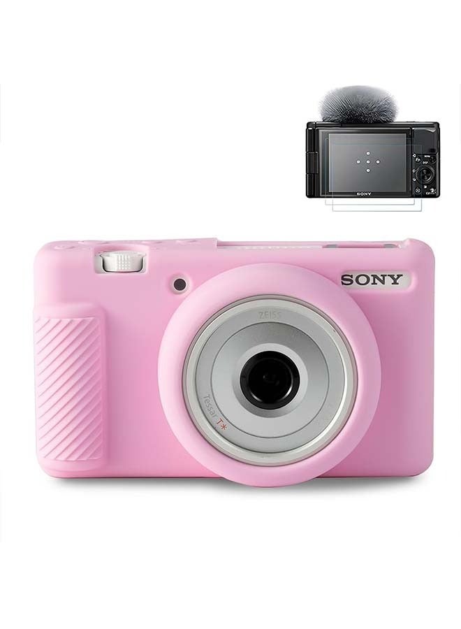 Case for Sony ZV-1F, ZV-1 II/ZV-1M2 Vlog Camera, ZV1F Camera Silicone Cover Skin, Anti-Scratch Slim Fit Soft Sleeve with ZV1 F Screen Protector- Pink