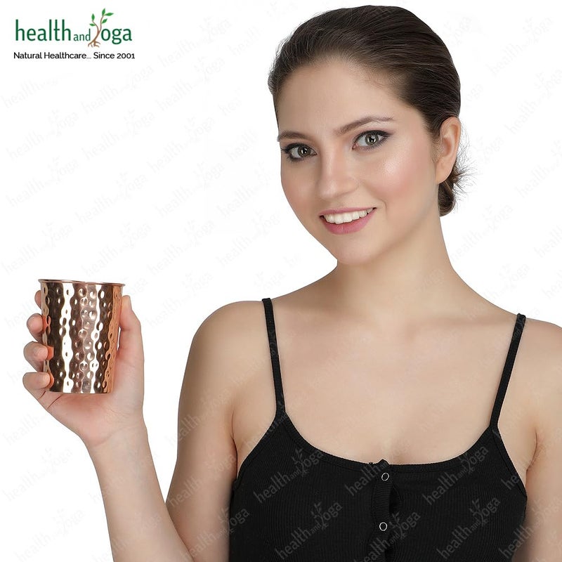 SoulGenie HealthAndYogaâ„¢ qCup Pure Copper Tumblers for Drinking - Ayurvedic Health Pure Copper Cups â€“ 2 pcs. set - 250 ml.(8 fl oz) (Hammered) - Image 2