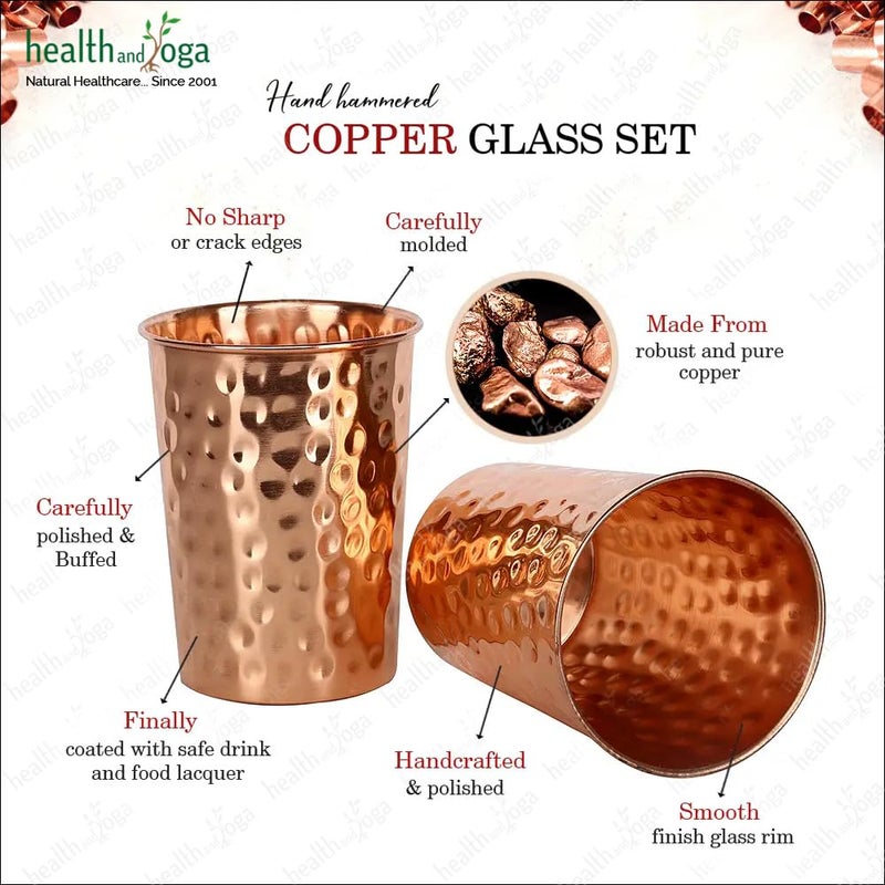 SoulGenie HealthAndYogaâ„¢ qCup Pure Copper Tumblers for Drinking - Ayurvedic Health Pure Copper Cups â€“ 2 pcs. set - 250 ml.(8 fl oz) (Hammered) - Image 3