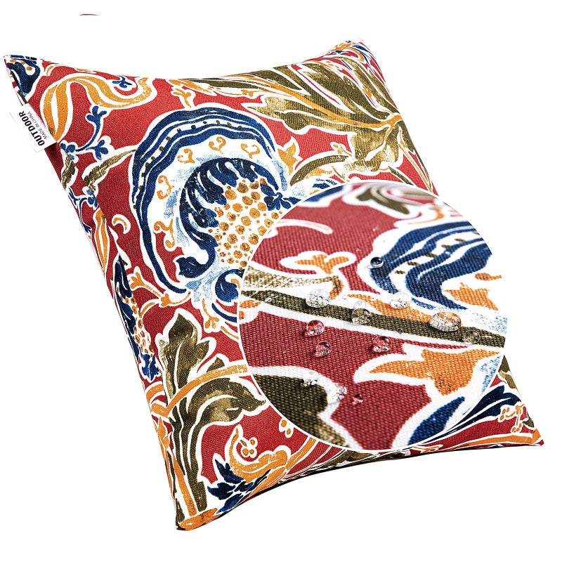 JMGBird Water-Resistant Outdoor Pillows Set of 2, 18x18 inch Durable Red with Pomegranate Flower Pattern Throw Pillows with Inserts for Patio Furniture - Image 4