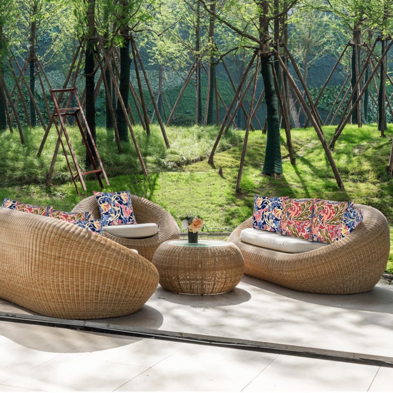 JMGBird Water-Resistant Outdoor Pillows Set of 2, 18x18 inch Durable Red with Pomegranate Flower Pattern Throw Pillows with Inserts for Patio Furniture - Image 5